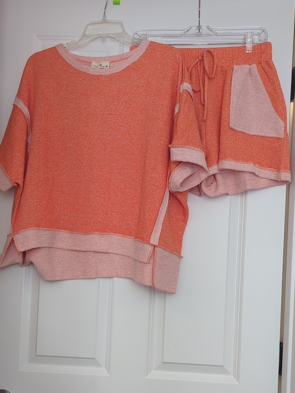 Terry Two-Tone Coral Short Sleeve Sweatshirt & Shorts Set